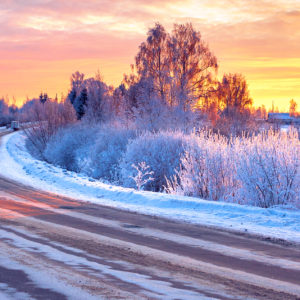 wintry snowy road in ice